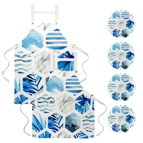 Tablier de cuisine chic en motif géométrique abstrait avec feuilles pour bar et bistrot