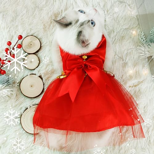 IYOIYA ペット 服 コスプレ ハロウィン 猫 ドレス 可愛い 小型犬 コスチューム ワンピース 赤 クリスマス パーティー 記念日 イベント ウェア 女の子 衣装 フリフリ チュール スカート 蝶ネクタイ 着脱簡単 マジックテープ L お正月 晴れ着