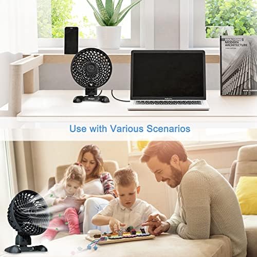 Vtohgku USB Desk Fan, USB Fan Silent Powerful, Black Small Desk Fan Silent, Stepless Speed Quiet Desk Fan for Bedroom Office Car Outdoor Camping