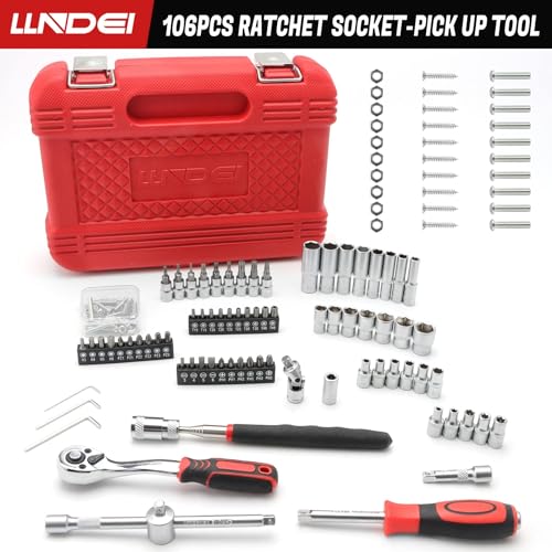 Llndei 106Pcs 1/4-Inch Drive Socket Set With Wrench,Cr-V Steel Kit, Ratchet Handle, Screwdriver Bit Set And Magnetic Pickup Tool,With 11X8X2.5-Inch Carrying Case thumb #2