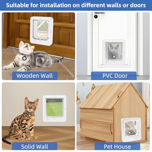 Smart Cat Door for Interior & Exterior, Automatic Cat Pet Door with 3 Collar Sensor Keys & 1 Remote Control & 4 Way Locking Cat Flap with RFID Collar Activated Opening Cat Door - Image 7