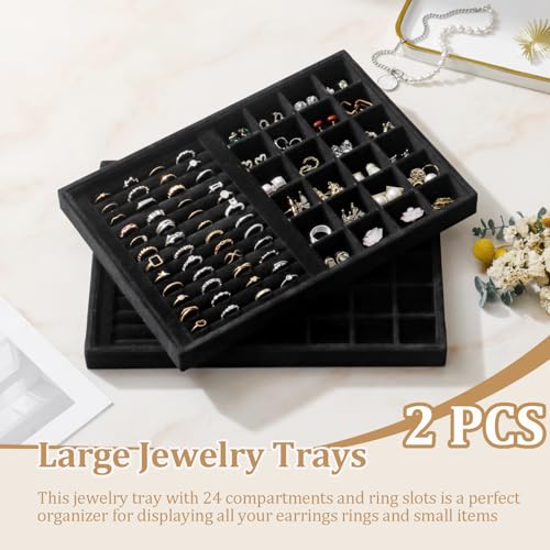Image of Large Velvet Jewelry Tray Display Drawer Inserts 2 Pack