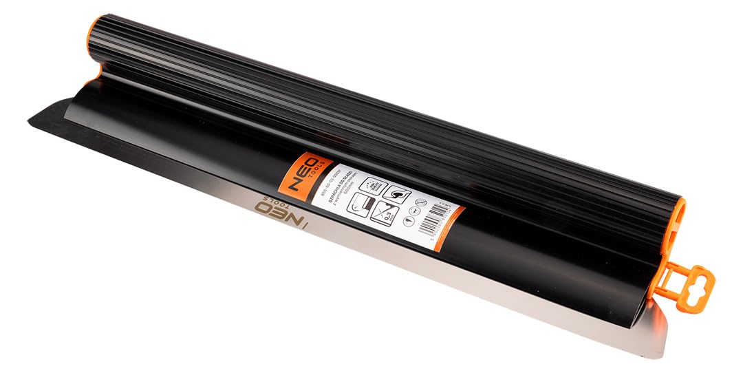 NEO TOOLS Zestaw szpachli do tynku i gipsu, 8-częściowy w walizce – szpachla powierzchniowa 200-800 mm z ostrzami ze stali nierdzewnej 0,3 mm, drążek teleskopowy 0,7-1,2 m, adapter i wałek do