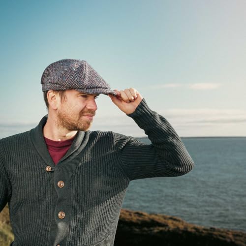 Image of Biddy Murphy Newsboy Hat for Men Irish Flat Cap 100% Wool Tweed, Herringbone, Imported, XX-Large Navy