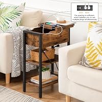 HOOBRO End Table with Charging Station, Narrow Side Table, Flip Top Nightstand with USB Ports and Outlets, Bedside Tables with Shelf for Small Spaces, Living Room, Rustic Brown BF341BZ01 — image 4
