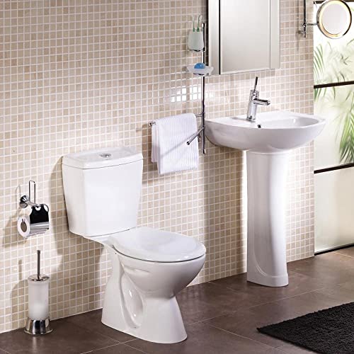 Belvit Stand-WC mit Bodenabgang senkrecht, Keramik-Aufsatzspülkasten, Softclose WC-Sitz, Zwei-Mengen-Spülung, Maße 67x39x38 cm, Weiß, bodenstehend, inklusive Spülventil, Komplettset – Bild 4