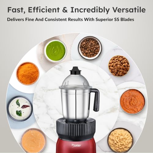 Image of Prestige Fusion 4J 750 Watt Mixer Grinder with with 4 Jars (2 Stainless Steel + 2 Transparent) | Space-Saving Design | Extra Sipper & Storage Lid | Stainless Steel Blades | 2Y Warranty | ISI Certified