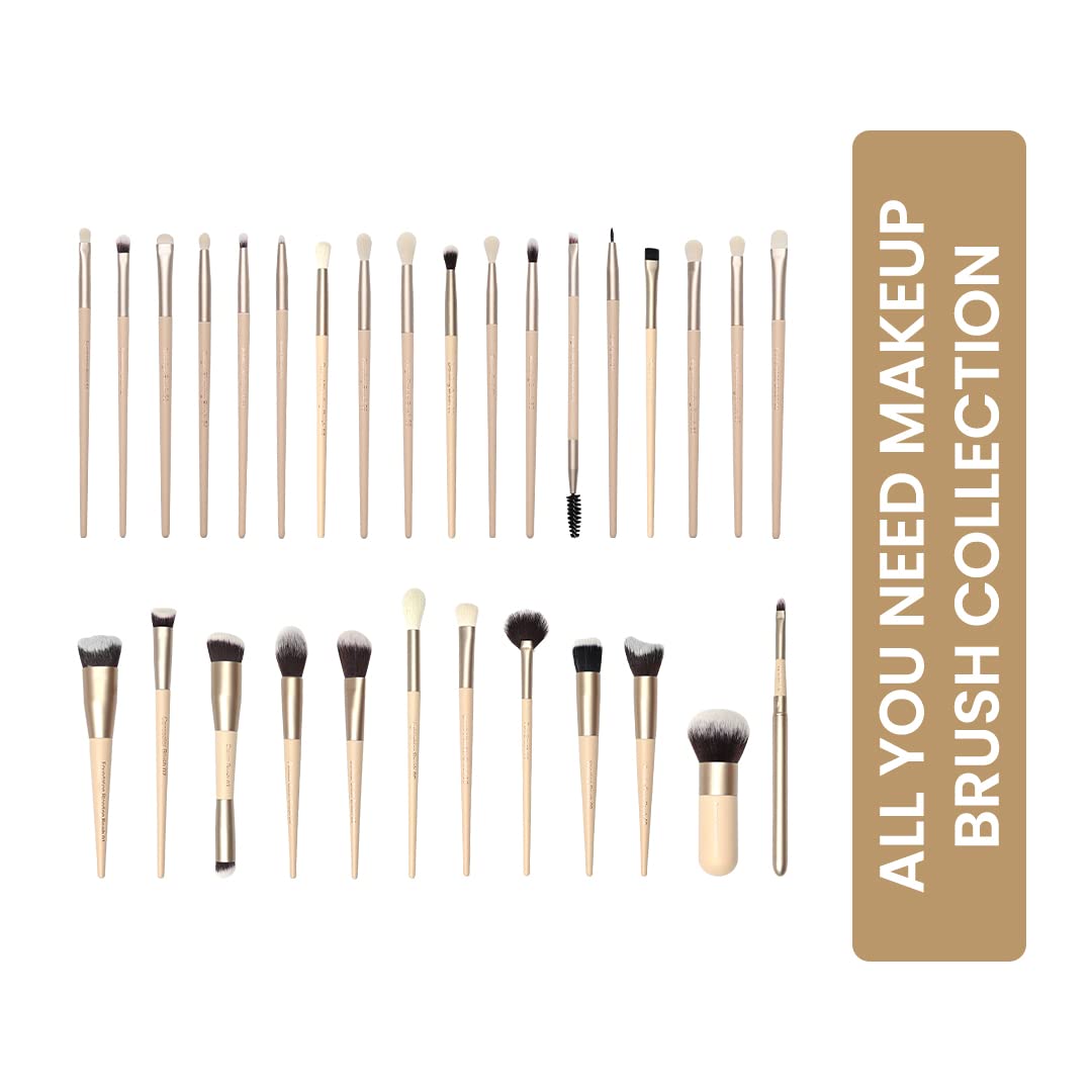 Milagro Beauty30pcs All You Need Makeup Brush Collection Wooden Handle Aluminium Ferrule Vegan Fiber Bristles Professional Face Eyes Lip Brushes Kit with Luxe Tub Case Cylindrical Cup Holder
