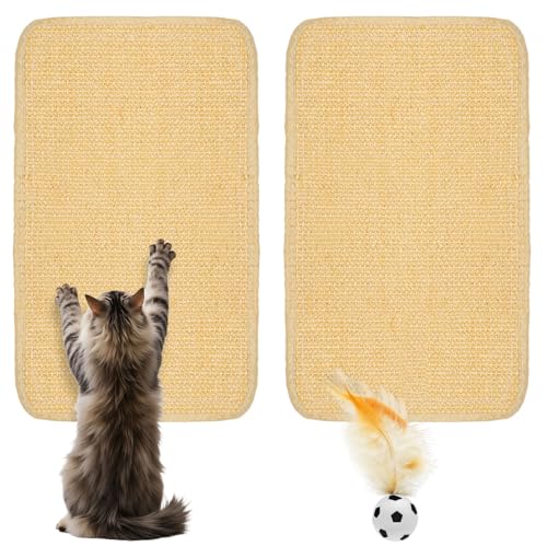 Lot de 2 Tapis Sisal 20 cm x 40 cm Tapis griffoir Chat Adhésif Griffoir pour Mural, Grattoir Canapé Tapis à Gratter pour Chat Meubles Canapé Protection...