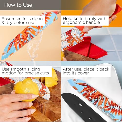 Image of UMAI Sharp Knife for Kitchen (7 Inch) Chef Knife | Chaku Knife | Printed Knife| Nife | Chopping Knife | Steel Kitchen Knife with Cover | Chopper Knife for Kitchen (Golden) (Red)