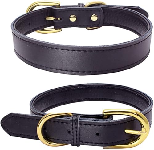 Miniatura 2 de Collar de perro de cuero genuino con soporte para Airtag, suave cuero de vaca real acolchado de dos tonos, hebilla dorada, collares duraderos para