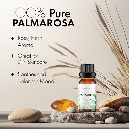 Image of Esslux Palmarosa Essential Oil for Stress Relief - Pure, Therapeutic Grade Palmarosa Oil - Perfect for Aromatherapy, Inner Defenses & A Healthier Complexion - Use on Skin - 90 ML