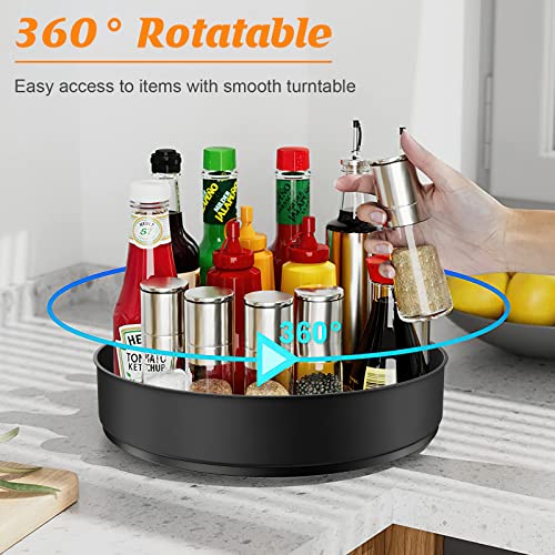 Lazy Susan Turntable Organizer, Landmore 2 Pack 10.2 Inch Stainless Steel Non Skid Turntable Spice Rack Spinning Organizer For Cabinet, Pantry, Countertop Black #TOP1