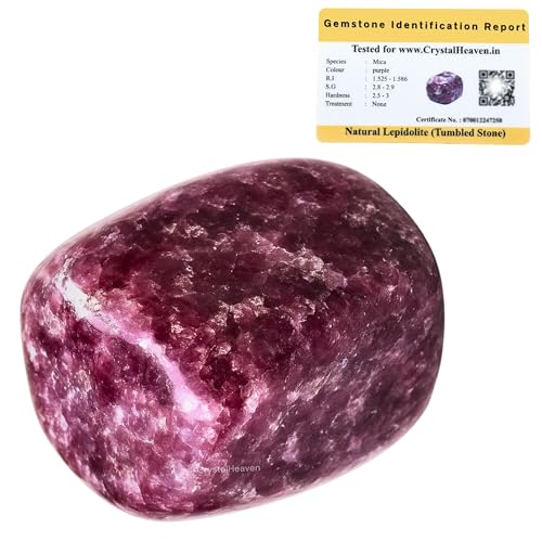 Image of Certified Lepidolite Crystal Healing Tumbled Stone, Natural Polished Crystals for DIY Crafts, Manifestation, Meditation, Pooja Feng Shui and Reiki Healing (30 Grams)