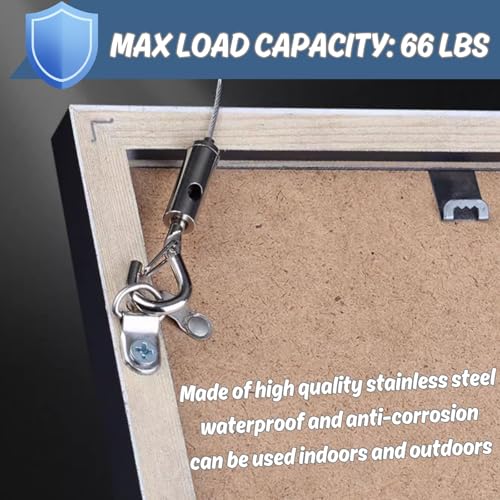 Image of 8Pcs 6.6FT Adjustable Heavy Duty Picture Hanging Wire, Double Carabiners Stainless Steel Wire Rope Hooks for Hanging Art Projects Mirrors Paintings Mirrors Lamps & More Holds Up to 66lbs