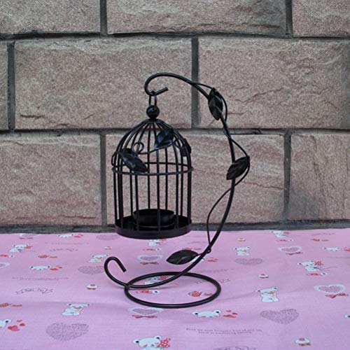 Mobestech Metal Candle Holder Hollow Out Bird Cage Vintage Hanging Candlestick Lantern For Home Wedding Centerpiece Decoration (Black) #TOP2