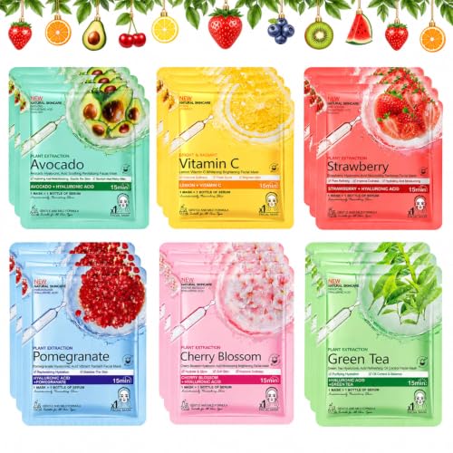 18 PCS Face Masks Skincare, Sheet Mask Skincare Set for Women, Bulk Gifts
