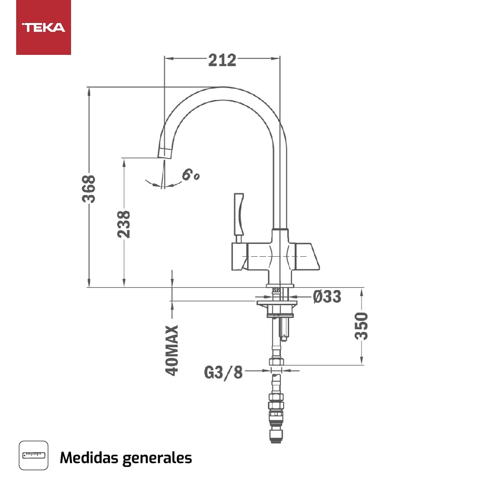 TEKA Grifo Cocina Monomando, Caño Giratorio, 2 Vías Independientes para Agua Filtrada y Corriente, Aireador Anticalcáreo, Latiguillos Flexibles de 3/8”, Acabado Cromado, Modelo OS 200