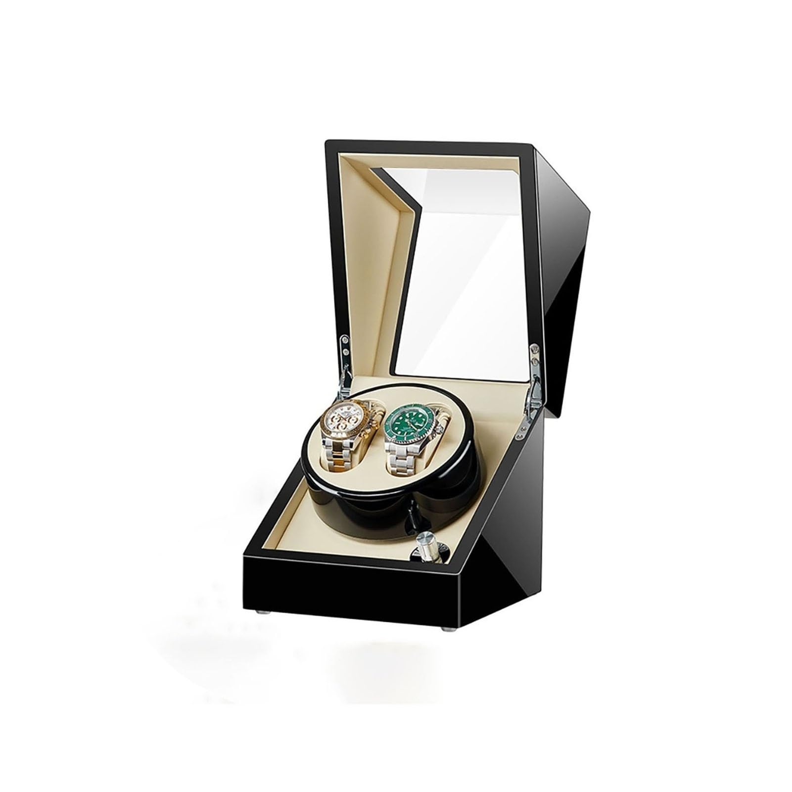 Caricatore Automatico per Due Orologi, Scatola Porta Orologi con Superficie in Pelle e Motore Giapponese Silenzioso, Alimentato da Adattatore CA o a Batteria. La rotazion，D