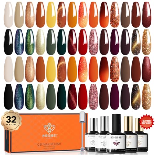 Image of modelones Cat Eye Gel Nail Polish Set Changing 28Colors Primer & 3pcs Top Base Coat