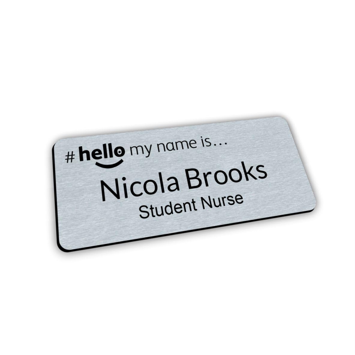 Hello My Name is Badge Brushed Silver With Black Text 76 x 32 mm Dementia Friendly Doctor Student Doctor GP Healthcare Assistant Nurse Practitioner Clinical Medical