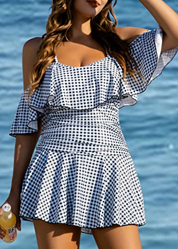 Image of COCOPEAR Women's One Piece Flounce Swimsuit Off Shoulder Bathing Suit Tummy Control Swimdress(FBA)