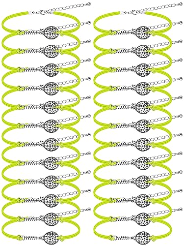 Crowye 24 Pcs Tennis Bracelet Jewelry for Women Adjustable Braided Wax Rope Tennis Racket Charm Bracelet Gifts for Women Men Teams Players Birthday Friendship