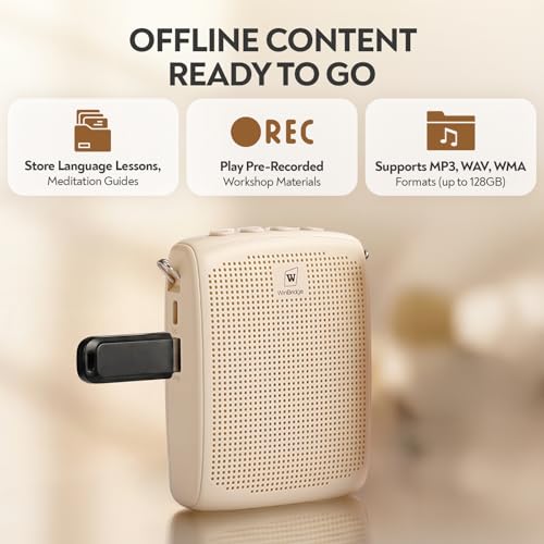 Image of WinBridge WB002 Bluetooth Voice Amplifier with Wireless Headset Mic, Beige | Portable Pa System for Teachers, Tour Guides & Seniors, 15W Clear Sound, One-Touch Mute, USB play, All Day Battery, Auto Pair