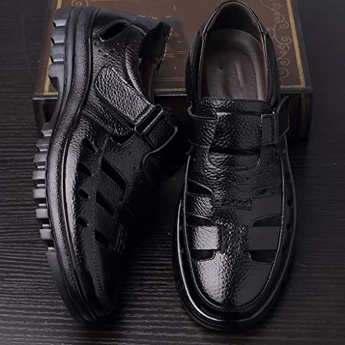 Mens Sandal Hook Loop Hollow Black Shoes for Men Sewing Massage Driving Shoes Male(D,42 Code)4