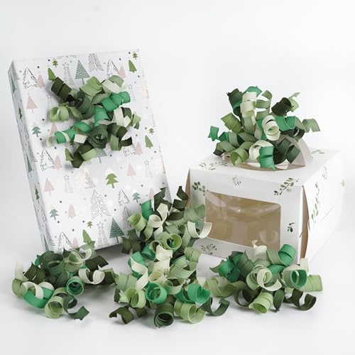 HUIHUANG Green Curly Gift Bows Self Adhesive Sage Green Burst Gift Bow for Gift Wrapping Birthday Wedding Baby Shower Party Favors Wine Bottle Treat Bags- 6 Counts