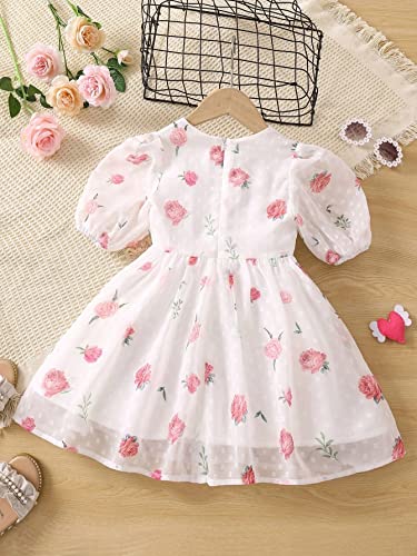 Image of TAGAS Girls Swiss Dot Floral Print Dress Sleeve Less Round Neck Elastic Waist Dress for Girls(KD-399)