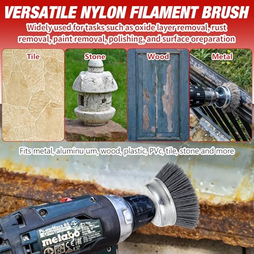 Image of 9 Pack Nylon Filament Brush, Abrasive Wire Brush Wheel & Cup Brush Set, Drill Bit Sanding Brush with 1 /4 inch Hex Shank for Steel Rust Removing, Grill Cleaning, Flaking Paint Refinishing