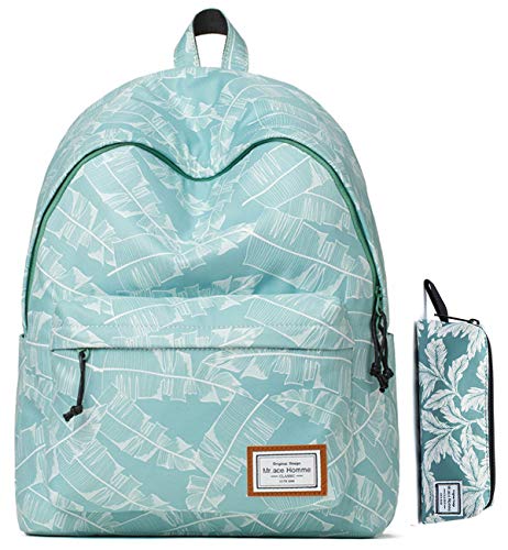 Mr Ace Homme Set Backpack School & Pen Case Unisex Classic Rucksack Resistance Youth Outdoor Daypack Fit 14 Inch Laptop, Banana Leaf