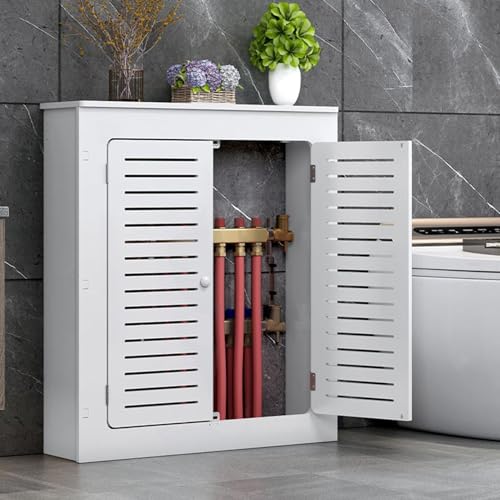 Cubierta de radiador con estante y 2 puertas mueble de calefacción ventilado blanco