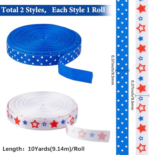 GORGECRAFT 2 Rolls 10 Yd Independence Day Patriotic Star Ribbon DIY Decorations