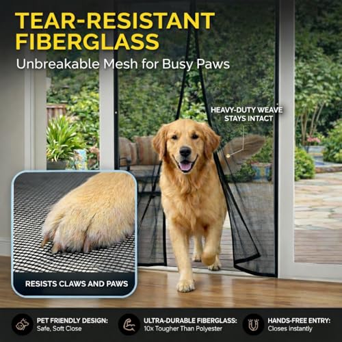 Image of AUGO Heavy Duty Magnetic Screen Door - Fiberglass Pet Resistant Mesh, Self Sealing Hands Free Magnetic Closure, Tear Resistant Door Screen Keeps Bugs Out, Patent Pending Keep Open Feature - 38 inch x 83 inch