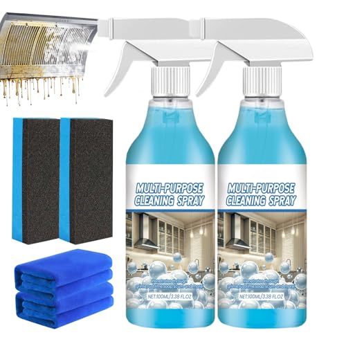 2Pcs Spray Splash Cleaner, New Multi-Purpose Handheld Degreaser for Kitchen, Powerful Splash Spray Oven Cleaner, Upgraded Cleaning Spray for Home, Convenient Grime Remover Sprays with Towel+Sponge