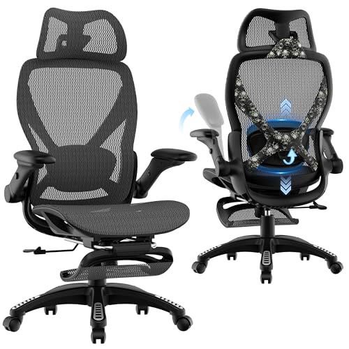 ELABEST X100 Ergonomic Mesh Office Chair with Footrest, Big and Tall Hone Desk Chair with 5D Flip-Up Arms, Adjustable 3D Lumbar Support,Gaming & Executive Computer Chairs