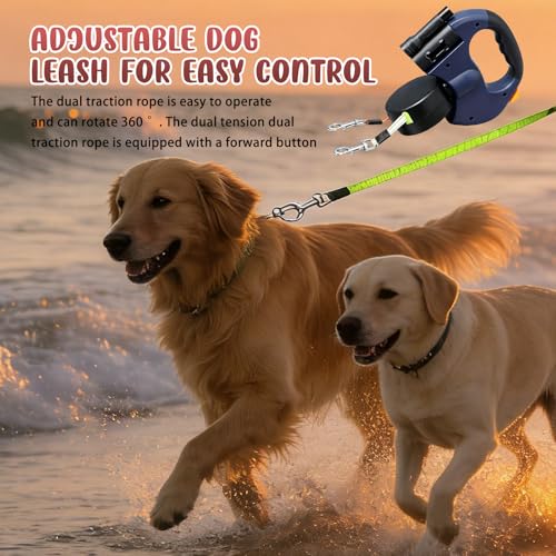 BAIFULAI Einziehbare Hundeleine für 2 Hunde, 3m Doppelleine für 2 Hunde mit Licht, Anti Rutsch Griff, ausziehbar, Rollleine Leine für Kleine Und Mittelgroße Hund (Blau)