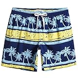 MaaMgic Herren 4 Way Stretch Badehose Schnelltrocknend Badeshorts Kurz Beachshorts für Strand und Wassersport MEHRWEG,Kokosnuss Gestreift Gelb Navy 7,XS