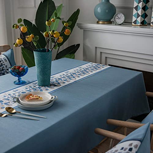 Nappe rectangulaire coton lin brodé 135x220 cm imperméable pour table de repas - 6