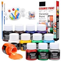 Teokantz Porzellan Farben, 12 Stück 25ml Keramikfarben zum Einbrennen, Glas- und Porzellanfarbe, Farbe für Glas Tassen Keramik Bemalen, mit 1 Malpalette & 2 Pinsel Fein