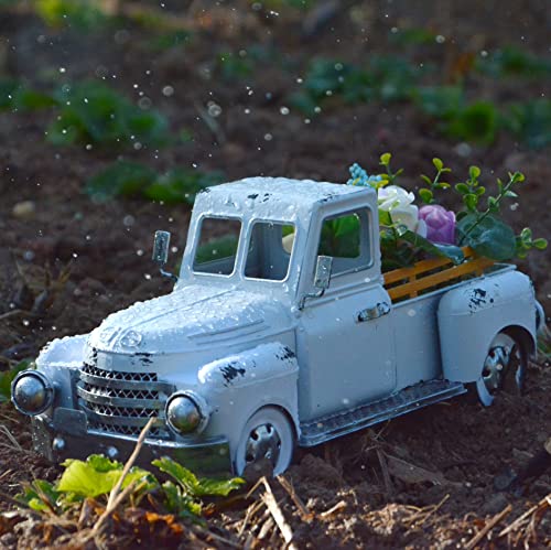 Fjjbsd Farmhouse White Truck Decor, Vintage Rustic Metal Truck Planter,Fall Outdoor/Indoor Pickup Decoration,Decorative Tabletop Storage, Table Centerpiece Decor, Car Model Gift #TOP2