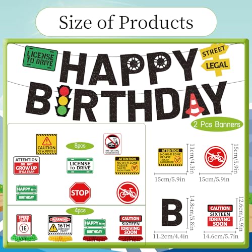 Image of Driver License Birthday Party Decorations - 14PCS 16th Birthday Banner with Hanging Swirls Party Decoration Boys Car Theme Honeycomb Centerpieces Decor for Boys