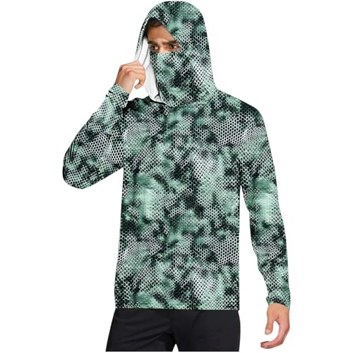 Sun Protection Shirts for Men UPF 50+ Long Sleeve Hoodies with Mask Summer UV Rash Guard Cooling Fishing Shirt