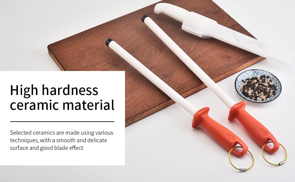 Miniatura 4 de YAOHUA Varilla afiladora de cuchillos de cerámica para chefs y cocineros caseros, varilla de afilado de cerámica, acero para cuchillos de cocina,