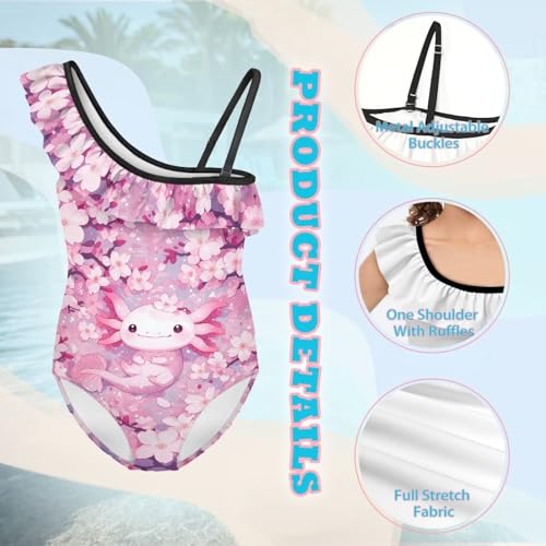 Image of Girls One Piece Swimsuit Ruffled Halter Bathing Suit with Adjustable Strap Beach Sport Swimwear for 3-14 Years