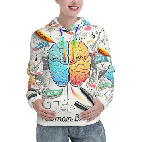 Sweat à capuche graphique imprimé cerveau pour femme avec poche