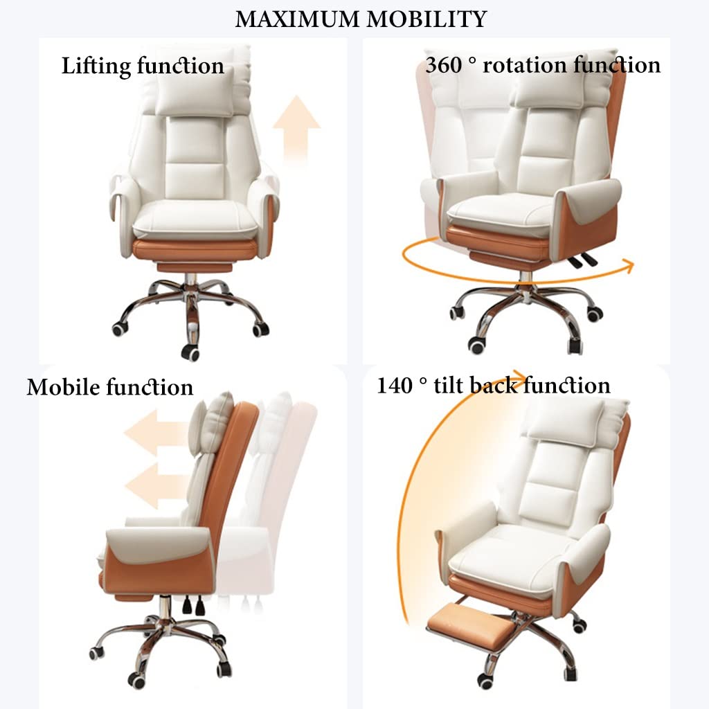 GIZNXBA Sedia Da Ufficio Ergonomica Con Poggiapiedi Sedia Da Scrivania Con Schienale Alto Sedie Direzionali In Pelle Con Braccioli, Sedia Da Studio Reclinabile Regolabile Con Ruote(/Beige B)