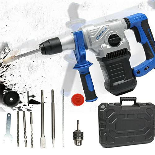 Rotativo Martillo Demoledor, Taladro Demolidor, Martillo Percutor, 1500 W, 4000 percusiones por Minuto, 3 en 1, Incluyendo Cinceles, Taladradora, SDS Plus y Caja Cover